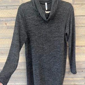 Turtle Neck Long Sleeve Dress with Side Slits and High Low Hem